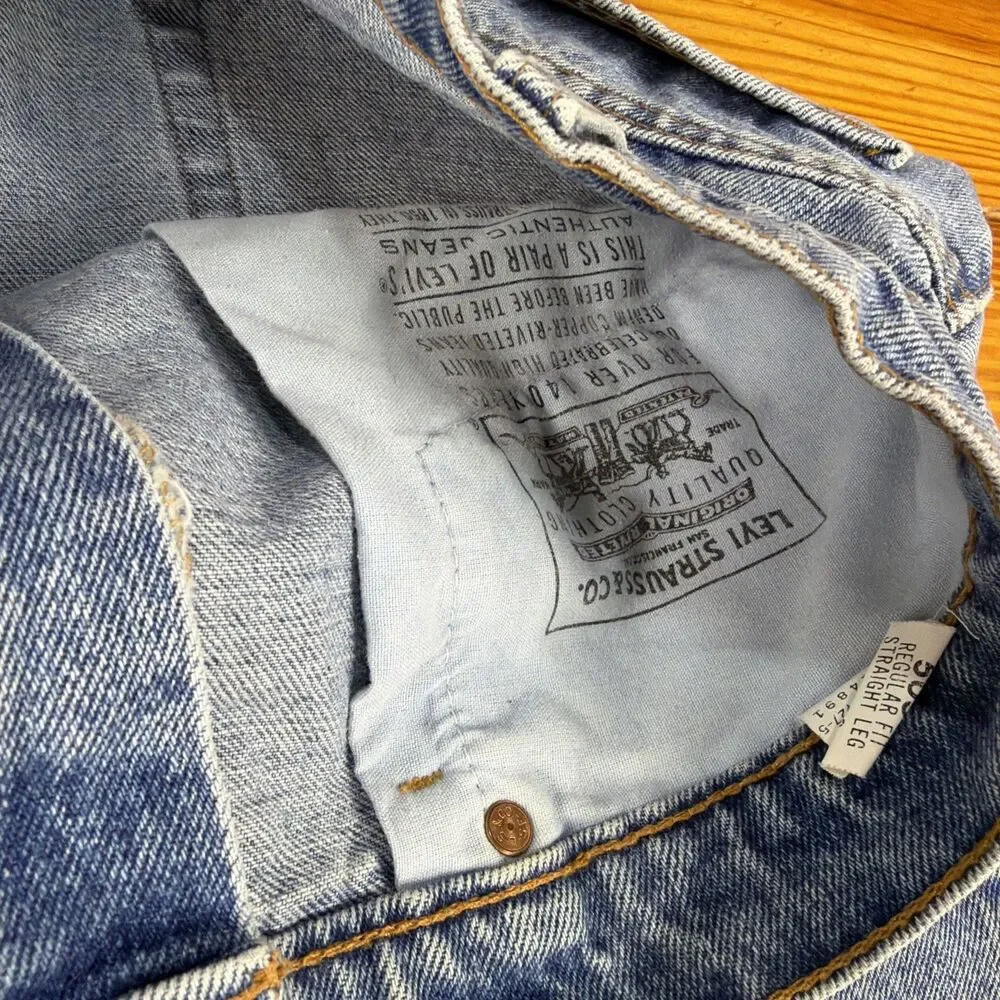 Vintage 1991 Levi's 505 Denim Jeans Men's Size 36x30 Black Bat Wing Made in USA